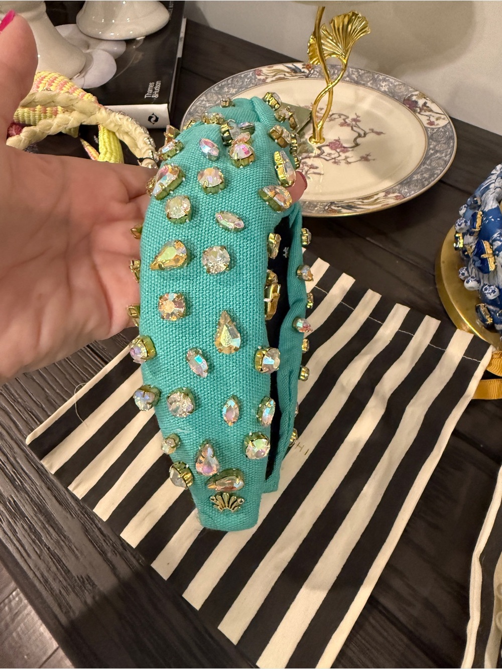 Lele Sadoughi Turquoise Jeweled Padded Headband - Picture 4 of 8